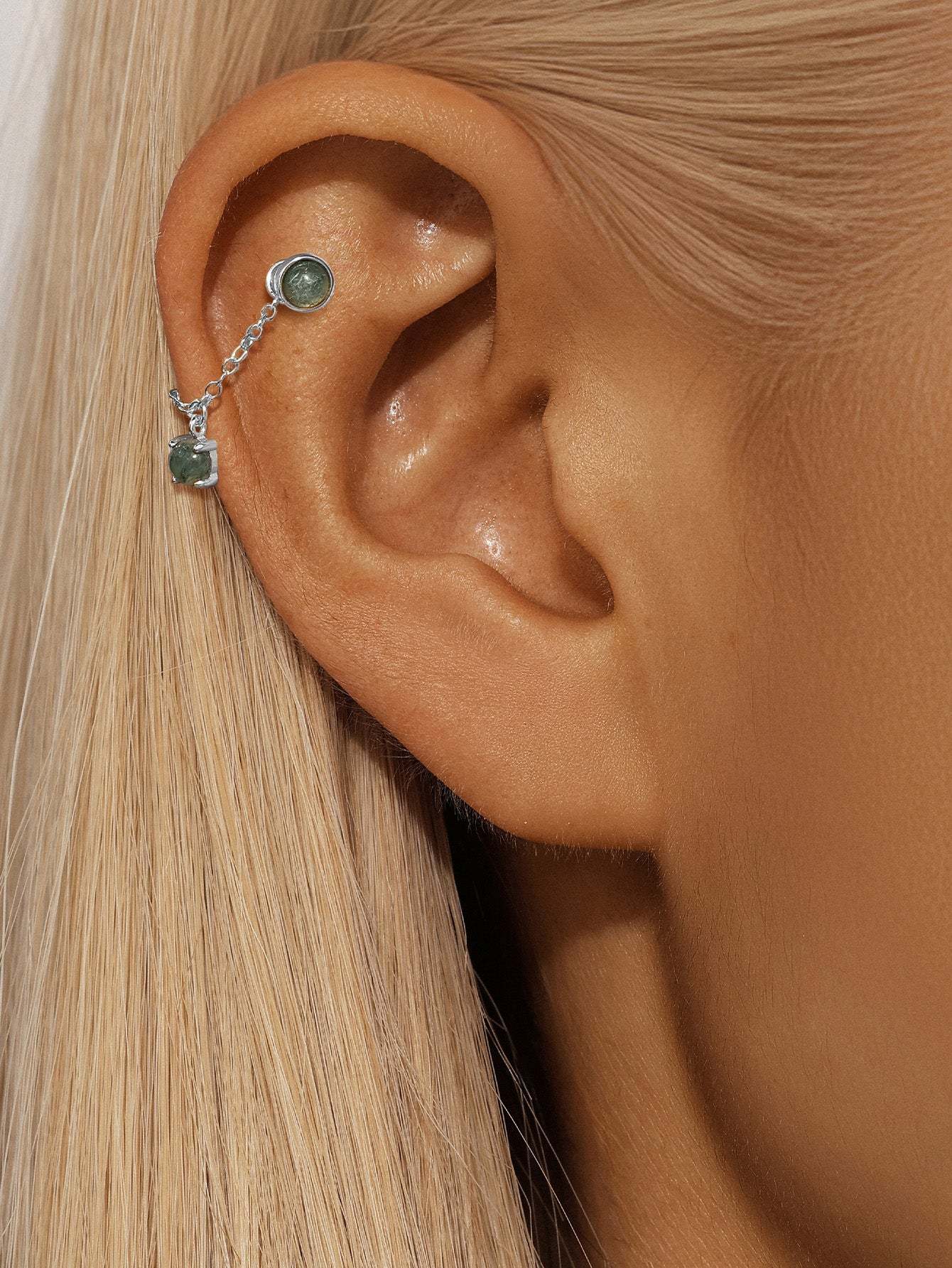 S925 Water Grass Agate Frame Ear Piercing Stud-Olarajewelry