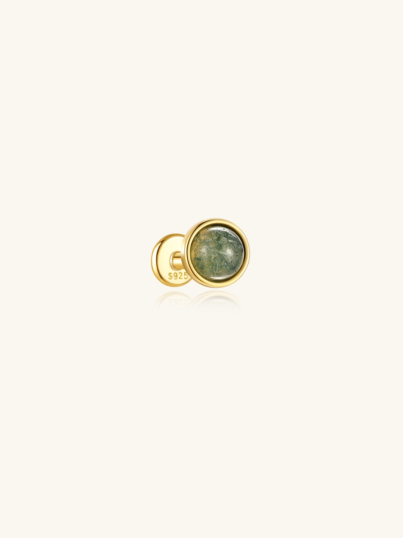 S925 Water Grass Agate Frame Ear Piercing Stud-Olarajewelry