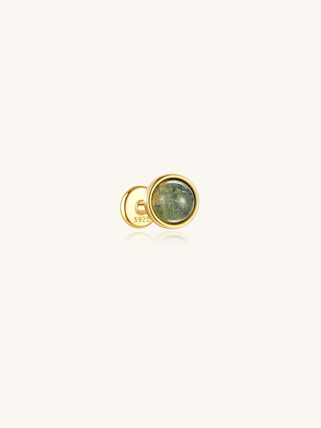 S925 Water Grass Agate Frame Ear Piercing Stud-Olarajewelry
