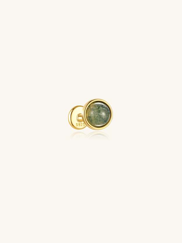 S925 Water Grass Agate Frame Ear Piercing Stud-Olarajewelry