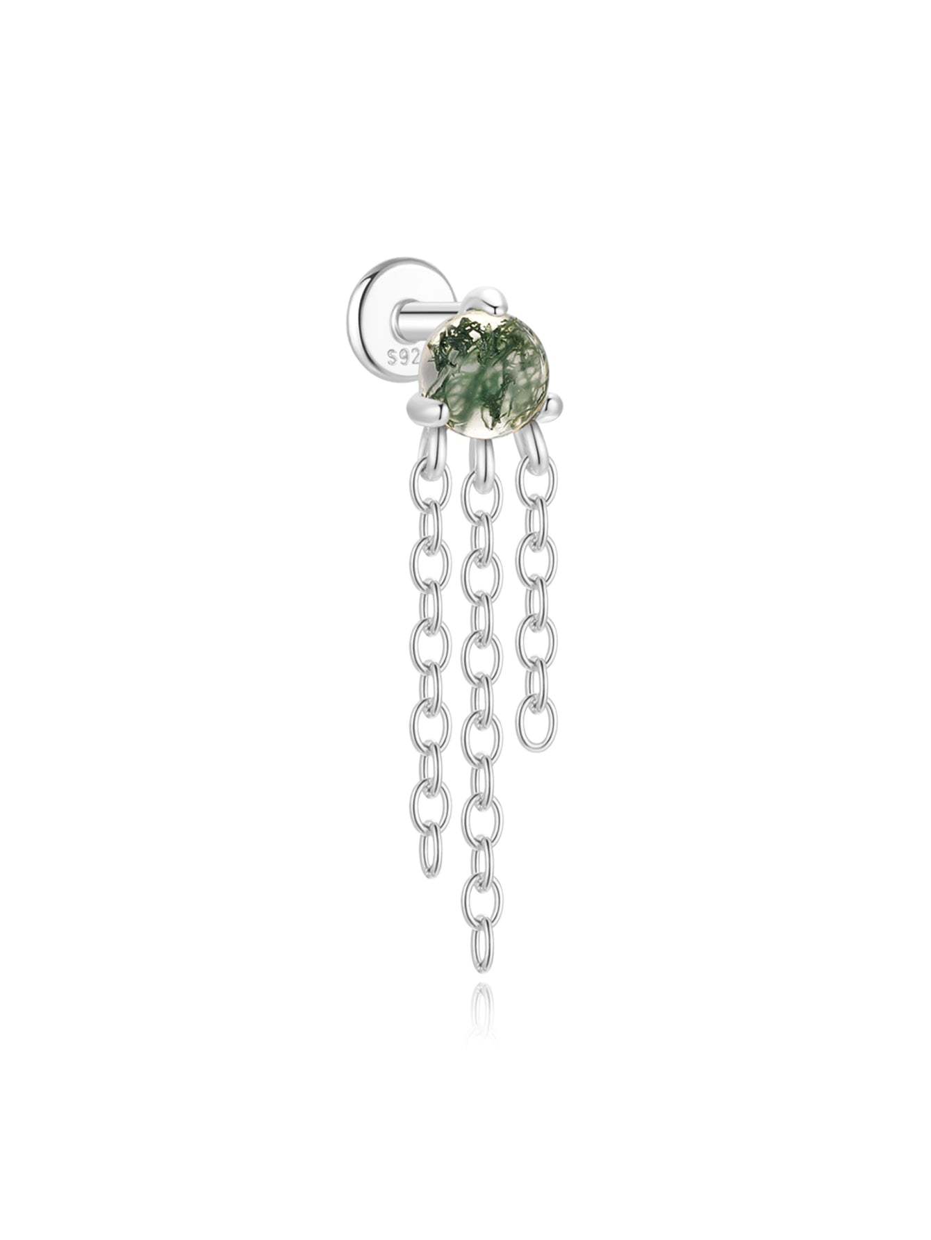 S925 Water Grass Agate Tassel Pendant Ear Piercing Stud-Olarajewelry