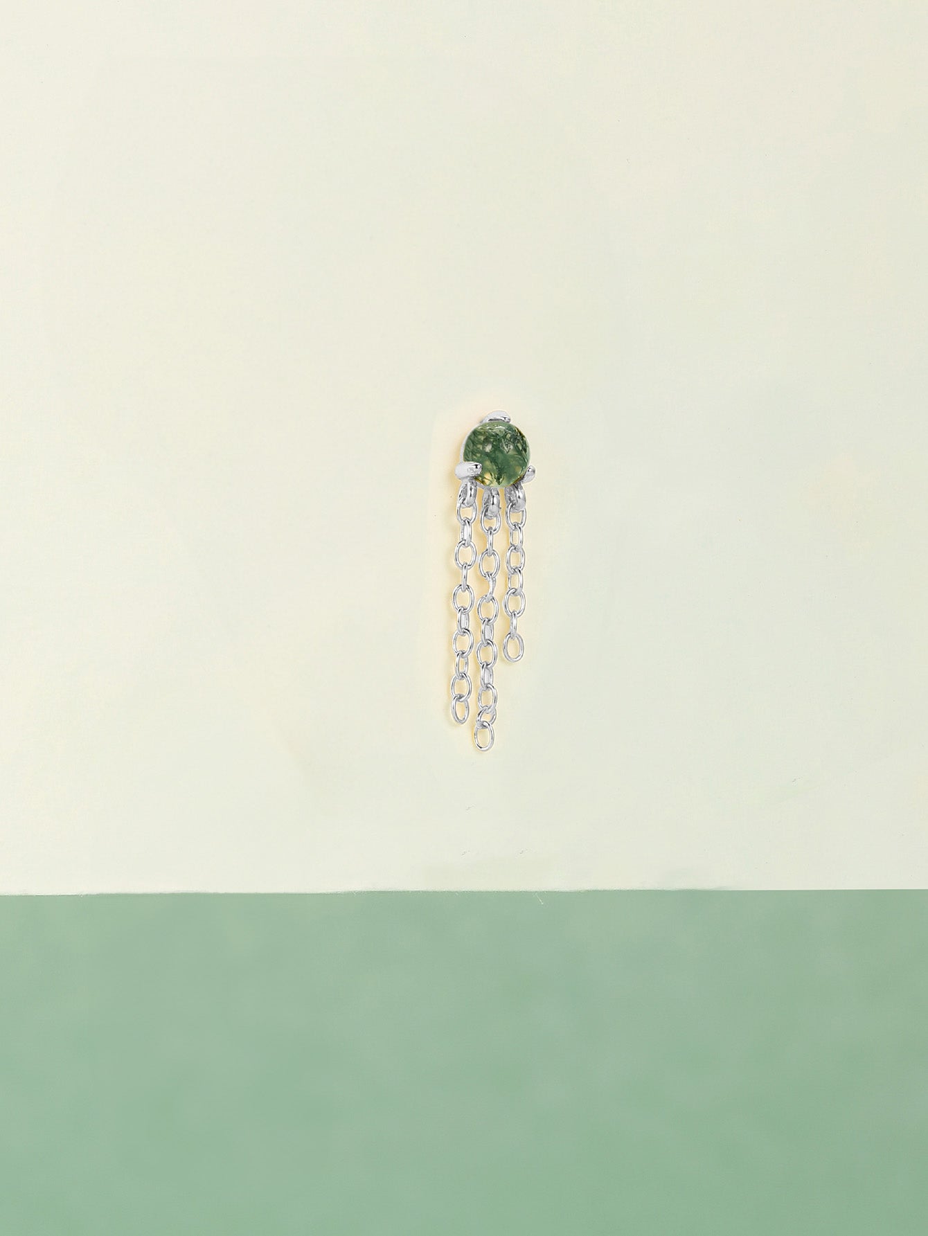 S925 Water Grass Agate Tassel Pendant Ear Piercing Stud-Olarajewelry