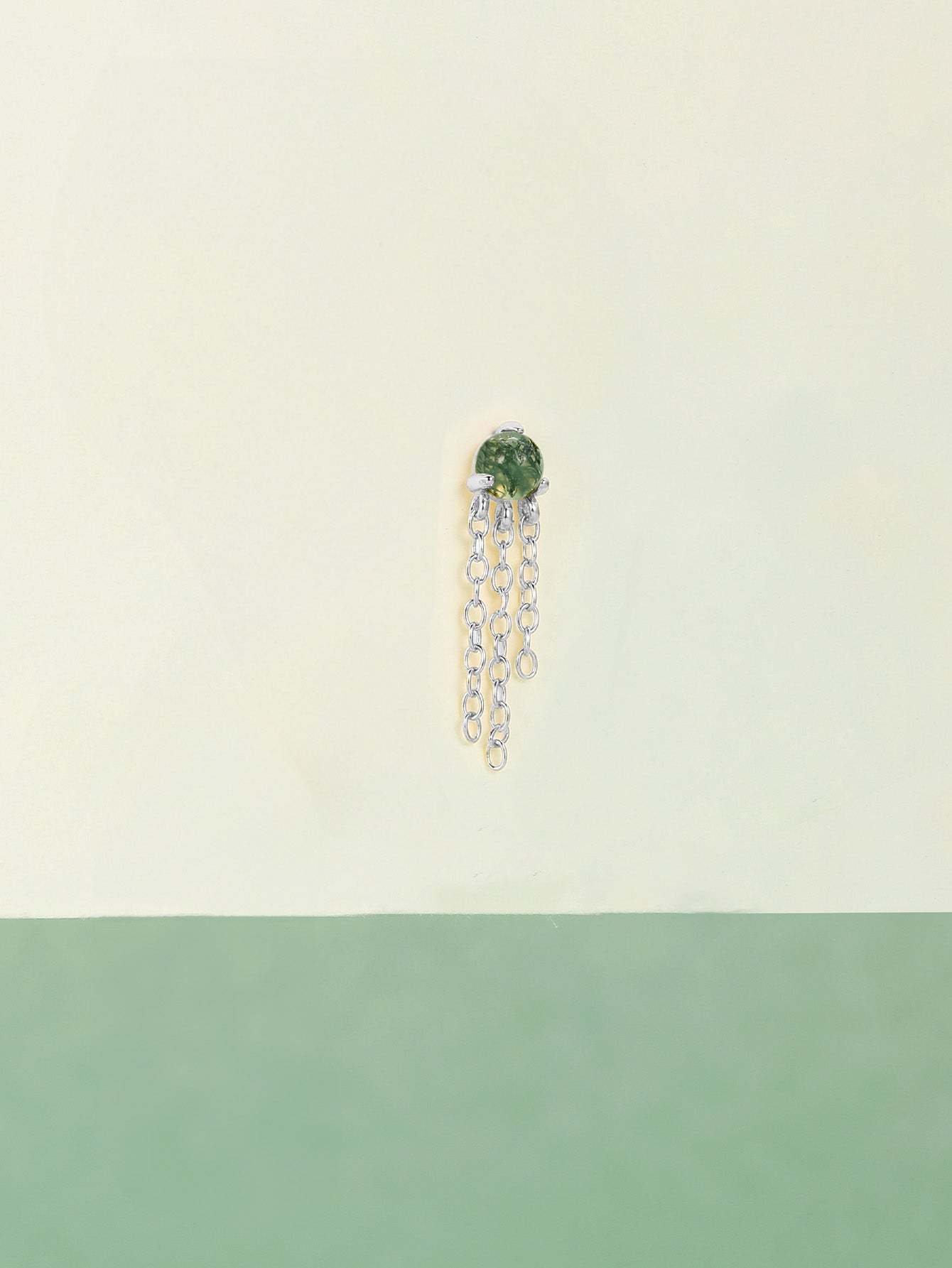 S925 Water Grass Agate Tassel Pendant Ear Piercing Stud-Olarajewelry
