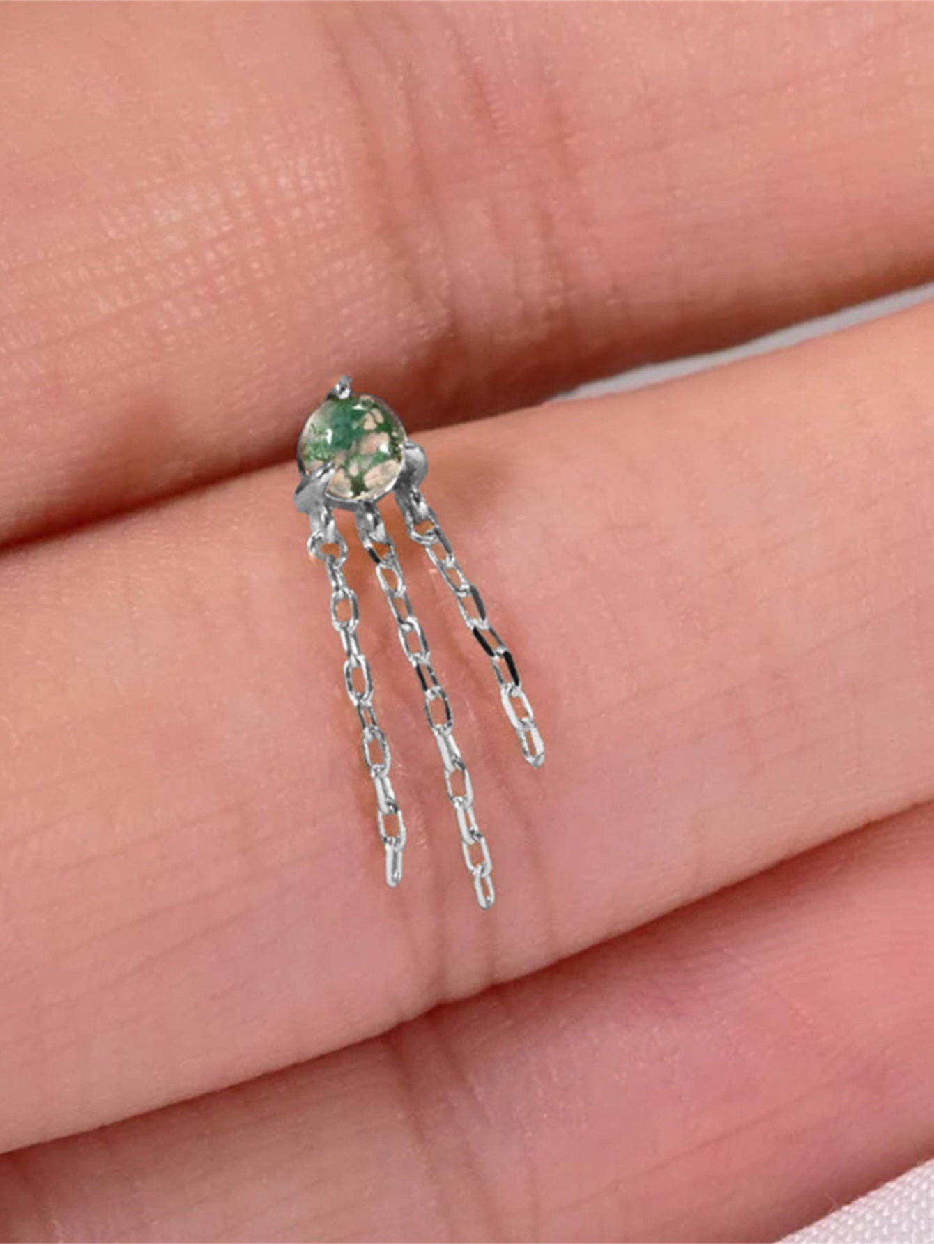 S925 Water Grass Agate Tassel Pendant Ear Piercing Stud-Olarajewelry