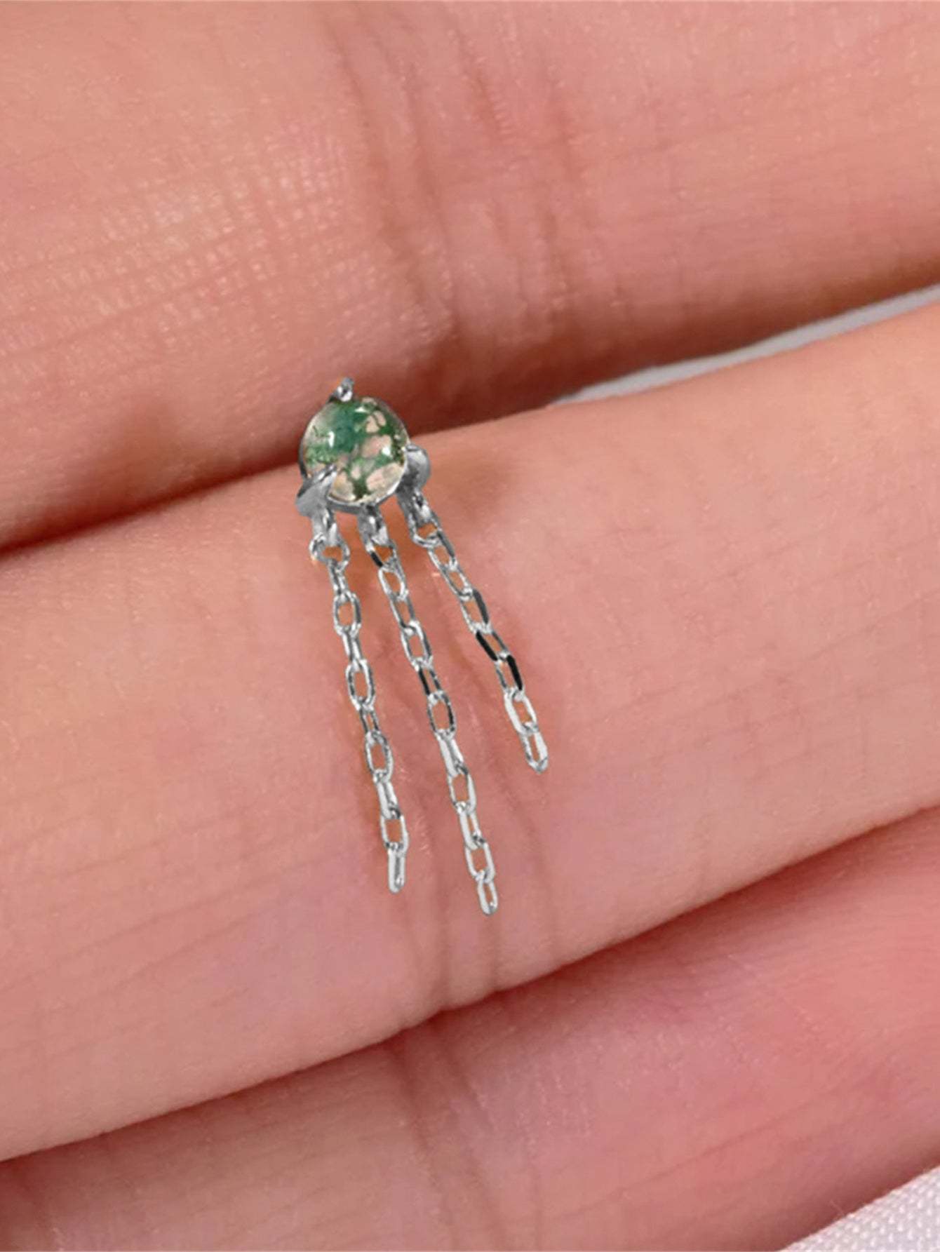 S925 Water Grass Agate Tassel Pendant Ear Piercing Stud-Olarajewelry