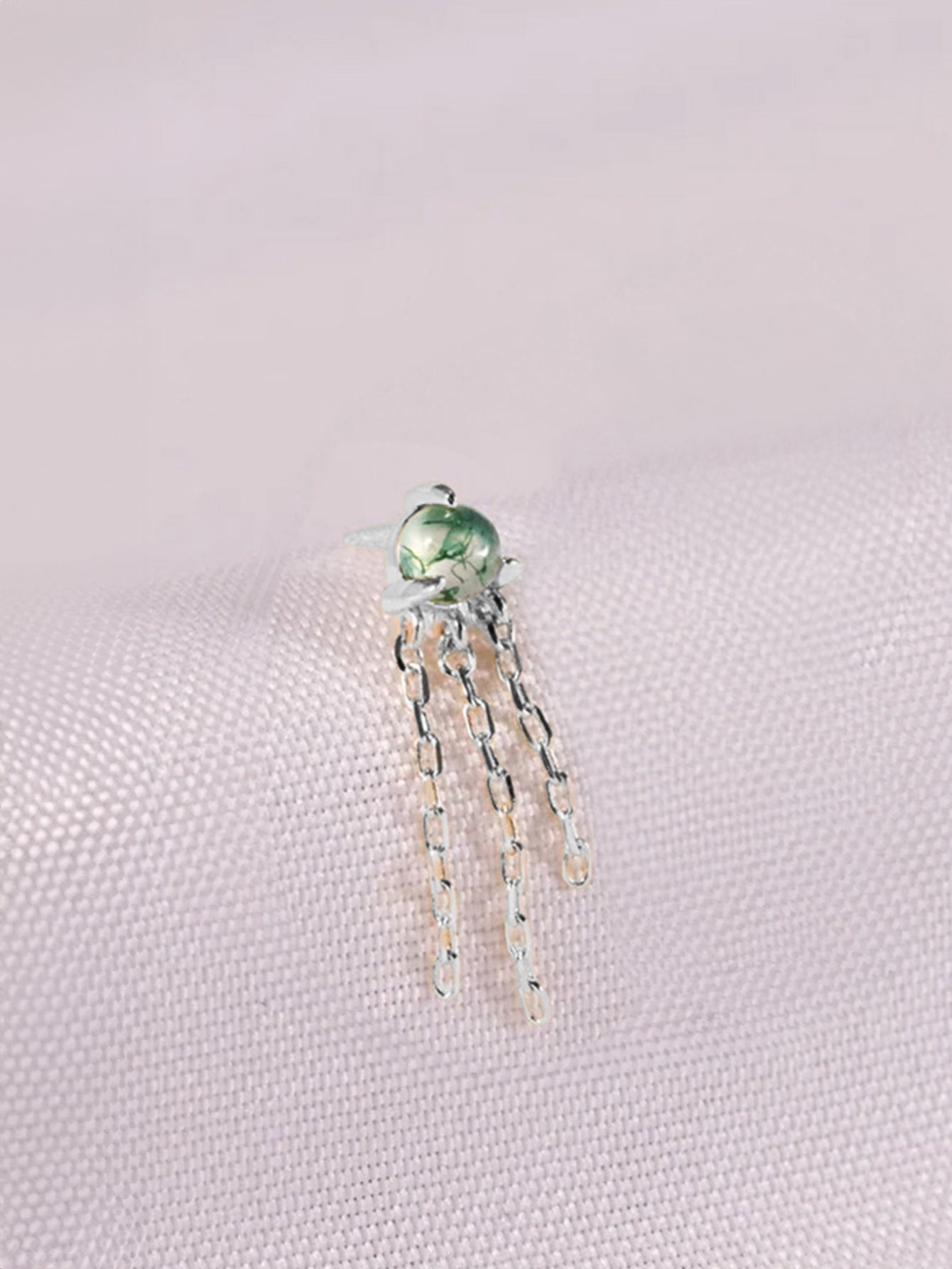 S925 Water Grass Agate Tassel Pendant Ear Piercing Stud-Olarajewelry