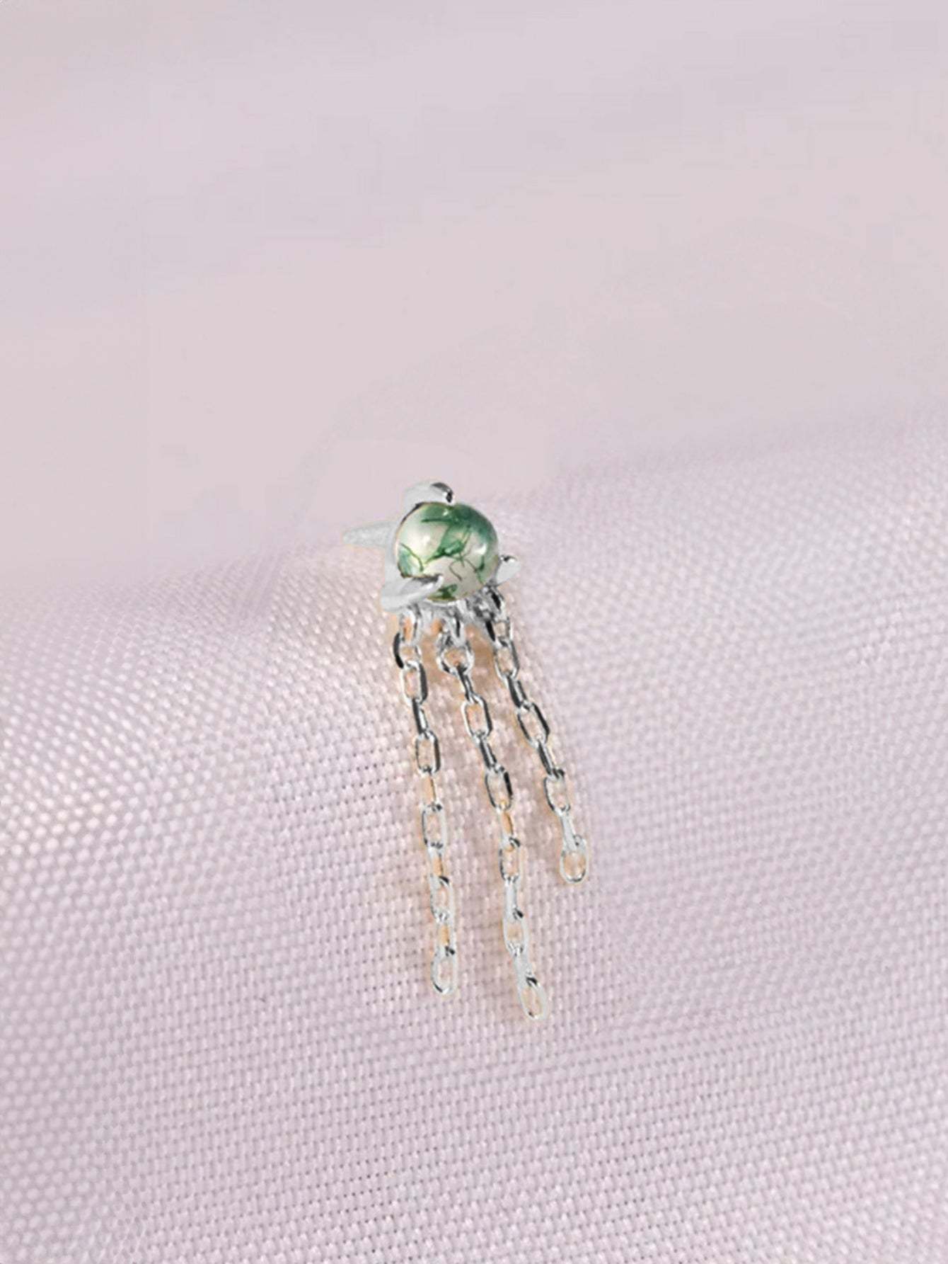 S925 Water Grass Agate Tassel Pendant Ear Piercing Stud-Olarajewelry