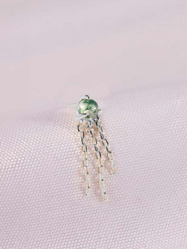 S925 Water Grass Agate Tassel Pendant Ear Piercing Stud-Olarajewelry