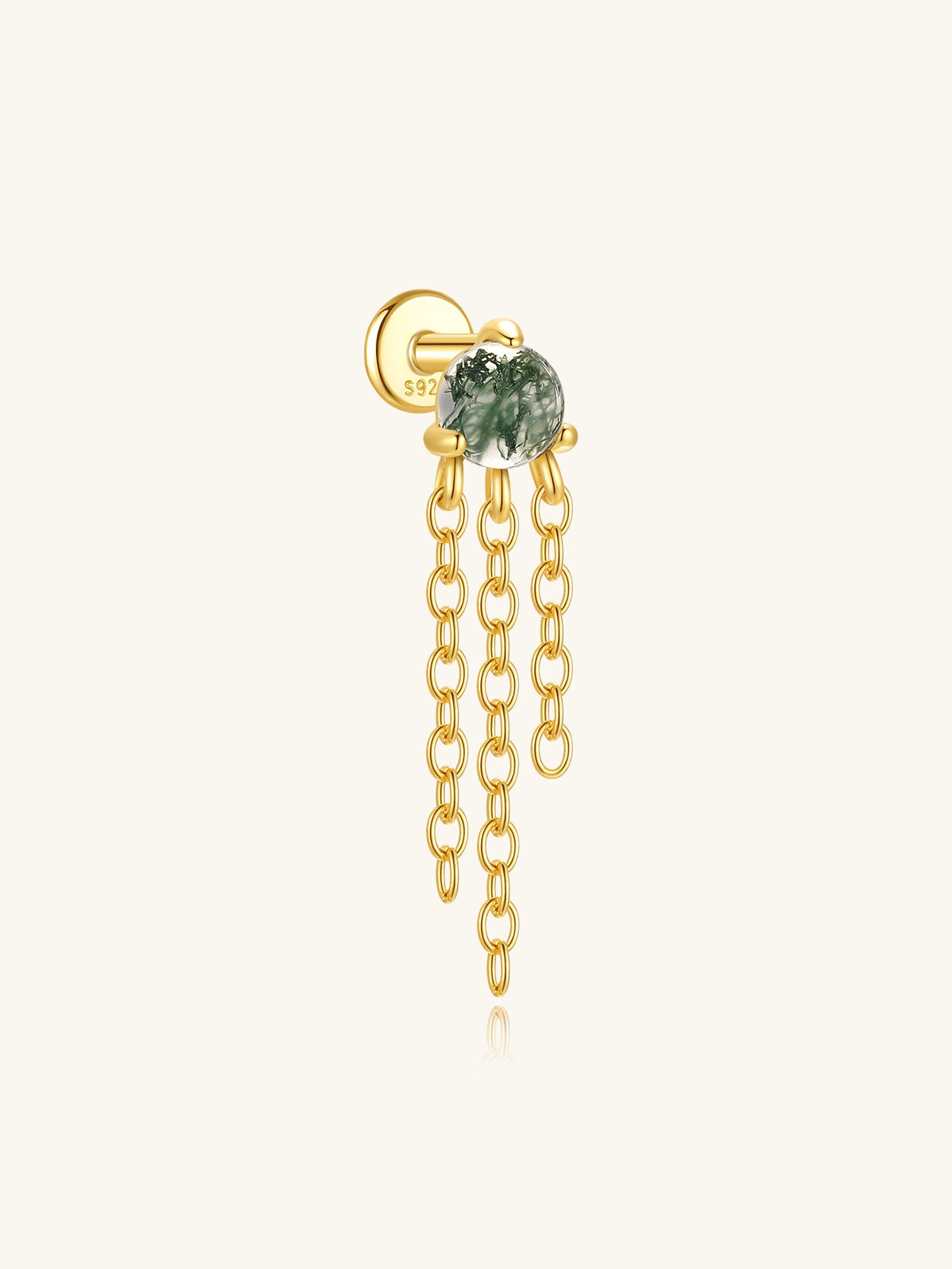 S925 Water Grass Agate Tassel Pendant Ear Piercing Stud-Olarajewelry