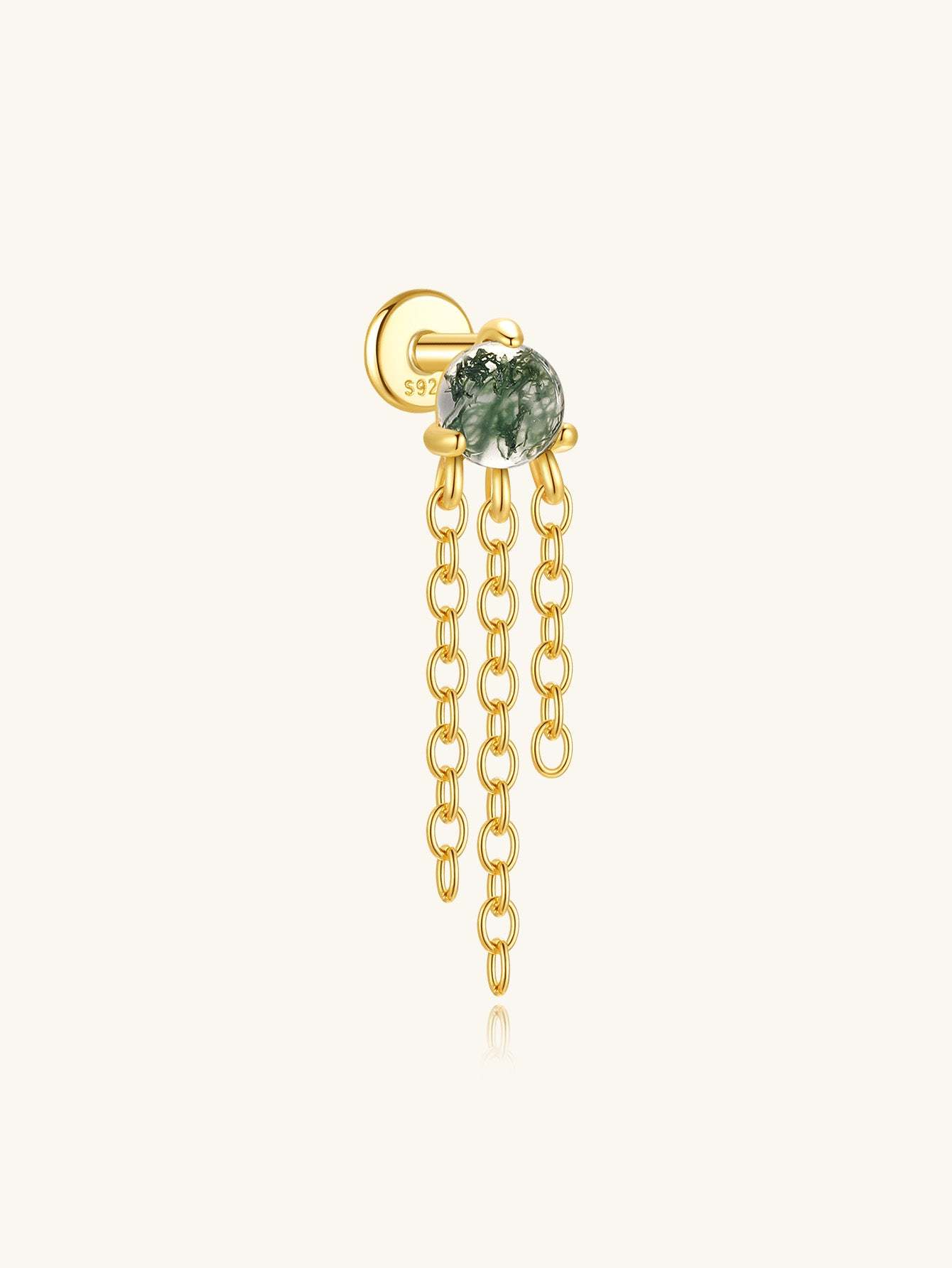 S925 Water Grass Agate Tassel Pendant Ear Piercing Stud-Olarajewelry
