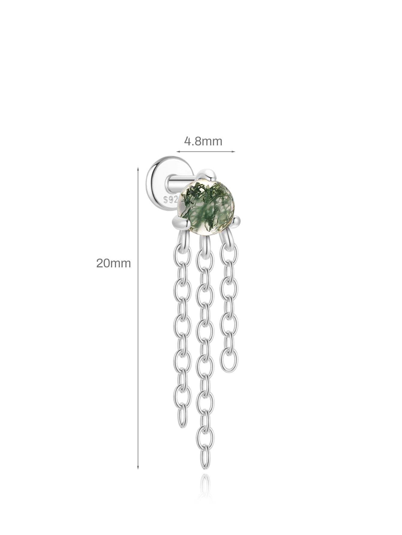 S925 Water Grass Agate Tassel Pendant Ear Piercing Stud-Olarajewelry