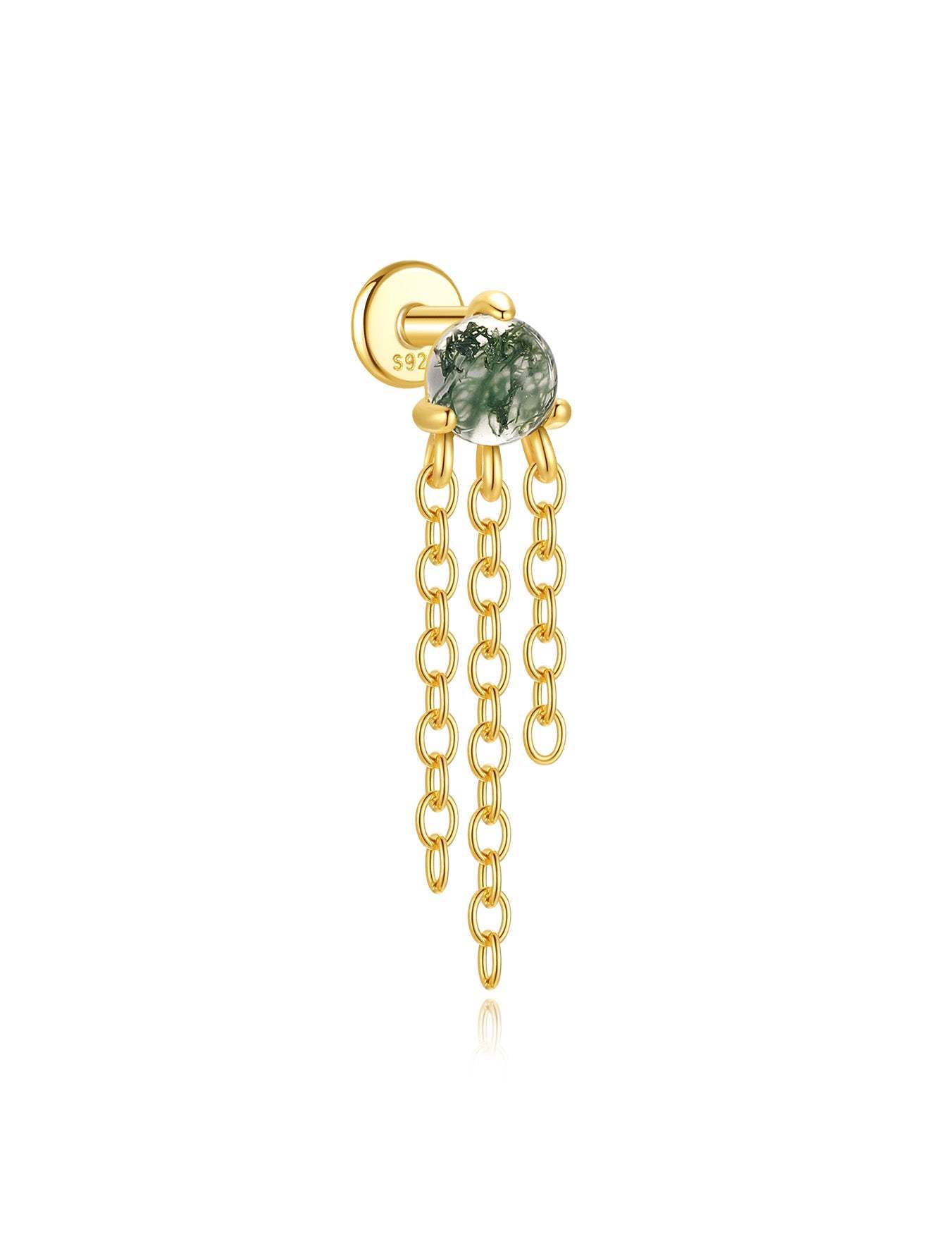 S925 Water Grass Agate Tassel Pendant Ear Piercing Stud-Olarajewelry