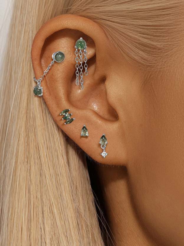 S925 Natural Water Plant Agate Earring Series-Olarajewelry