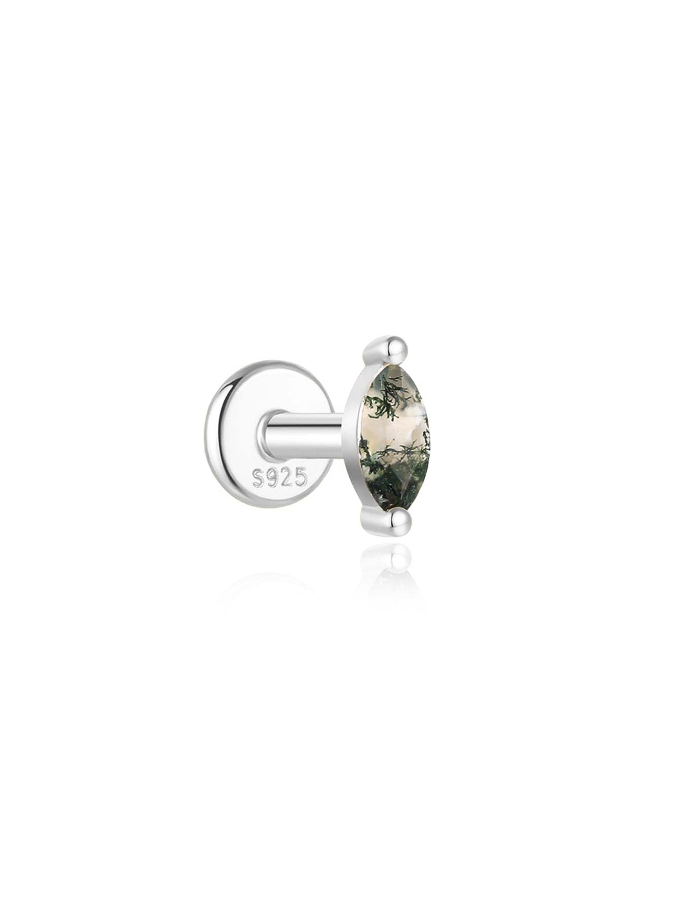 S925 All-Match Water Grass Agate Ear Piercing Stud-Olarajewelry