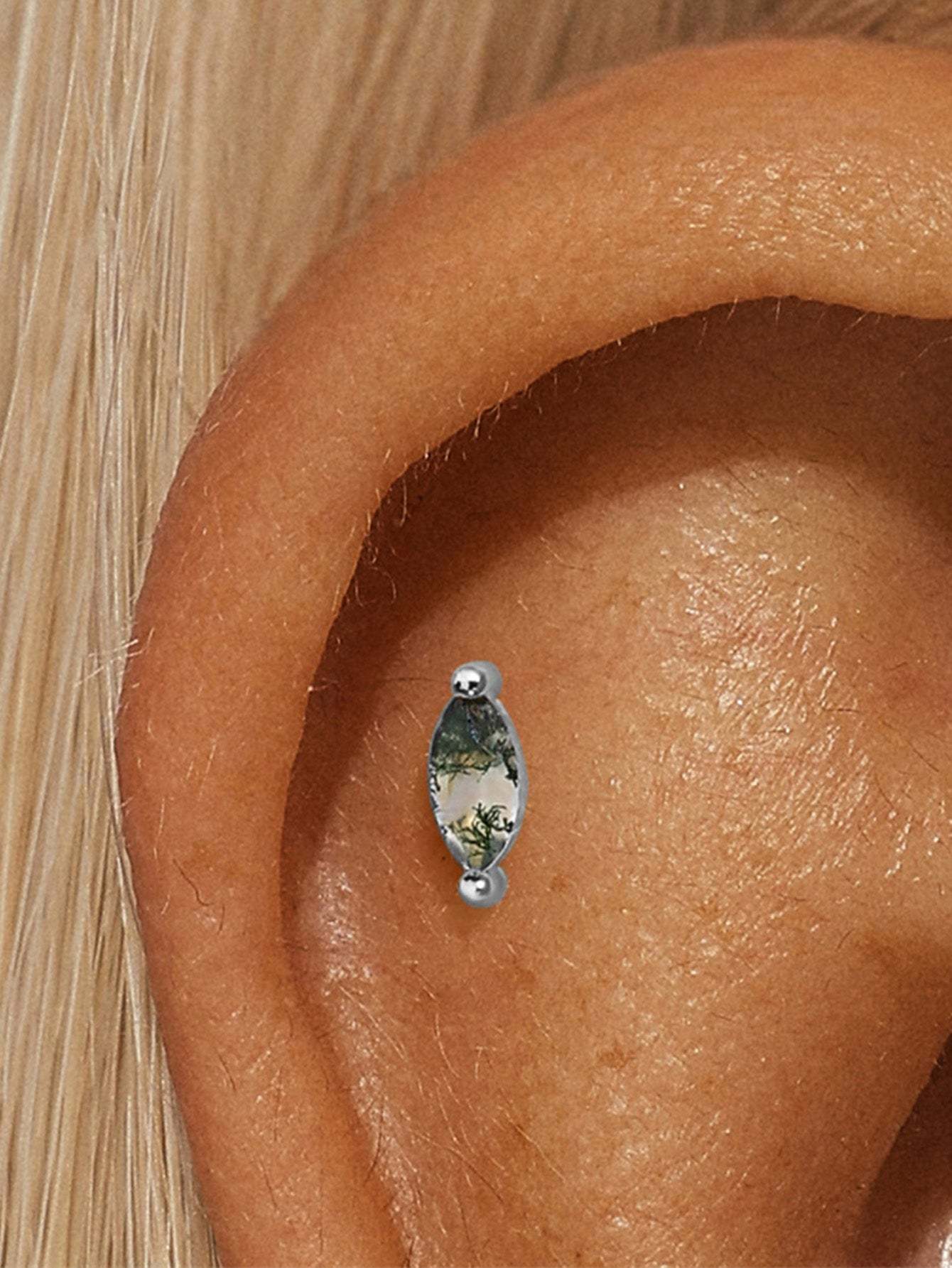 S925 All-Match Water Grass Agate Ear Piercing Stud-Olarajewelry