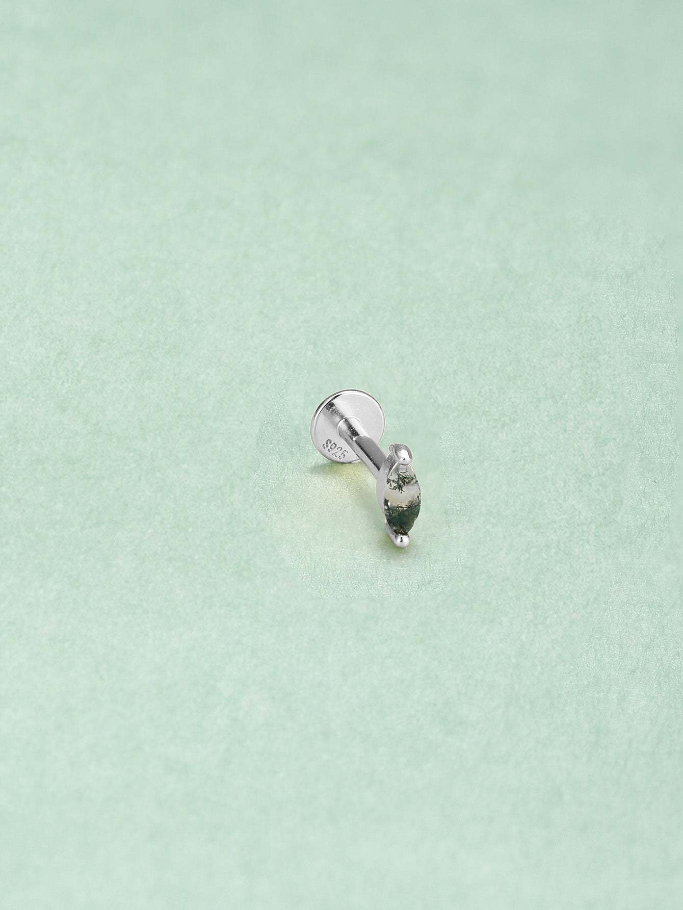S925 All-Match Water Grass Agate Ear Piercing Stud-Olarajewelry