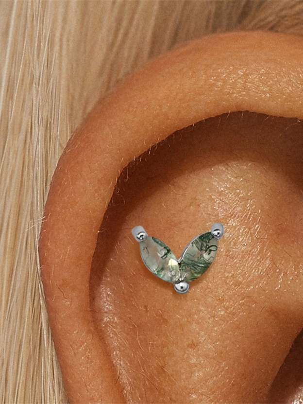 S925 Double Agate Ear Piercing Stud-Olarajewelry