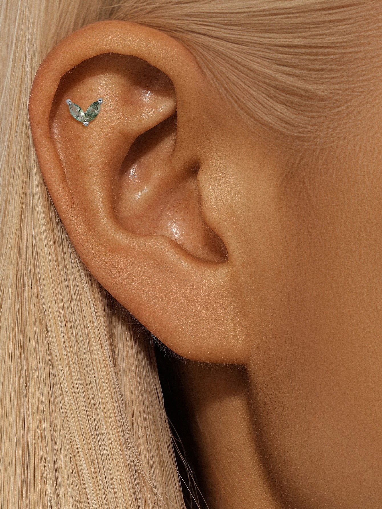 S925 Double Agate Ear Piercing Stud-Olarajewelry