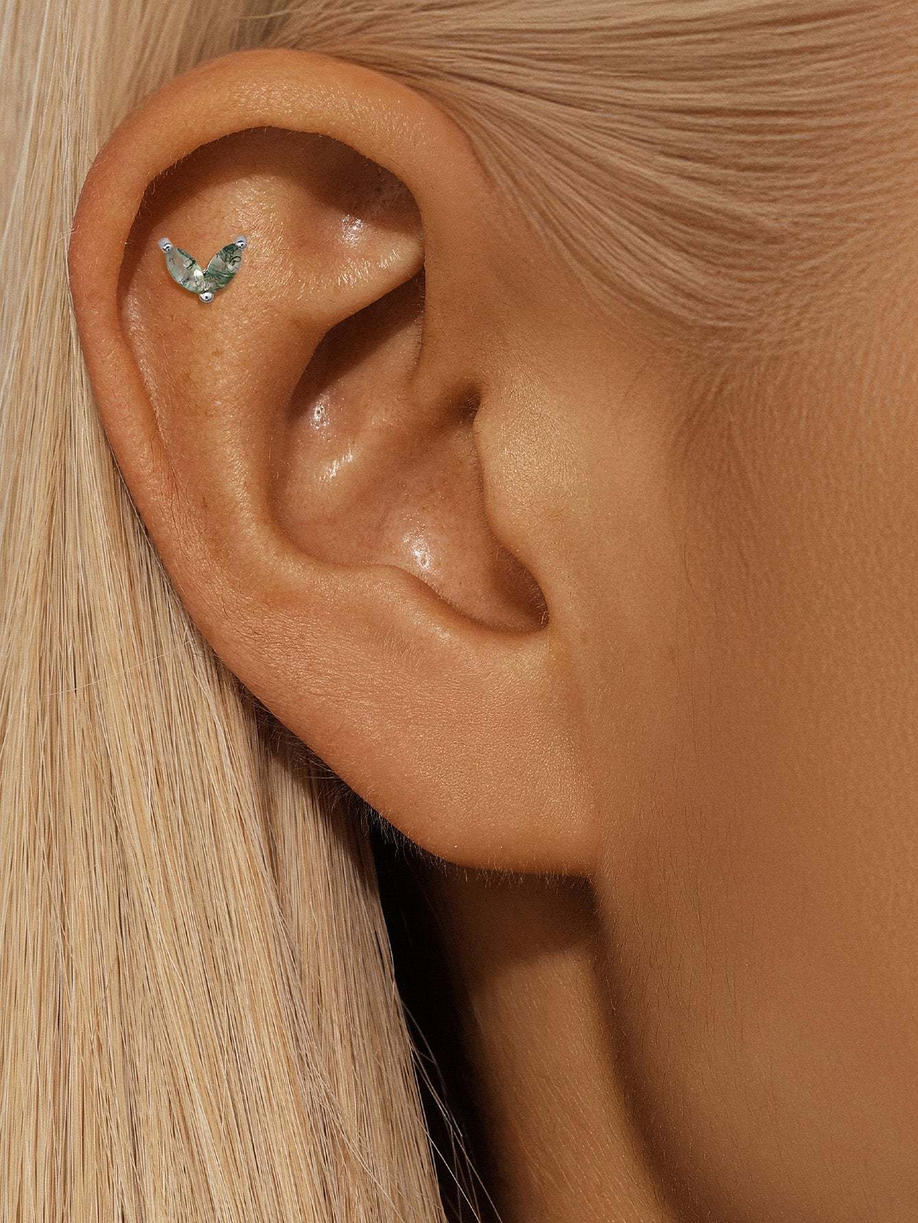 S925 Double Agate Ear Piercing Stud-Olarajewelry