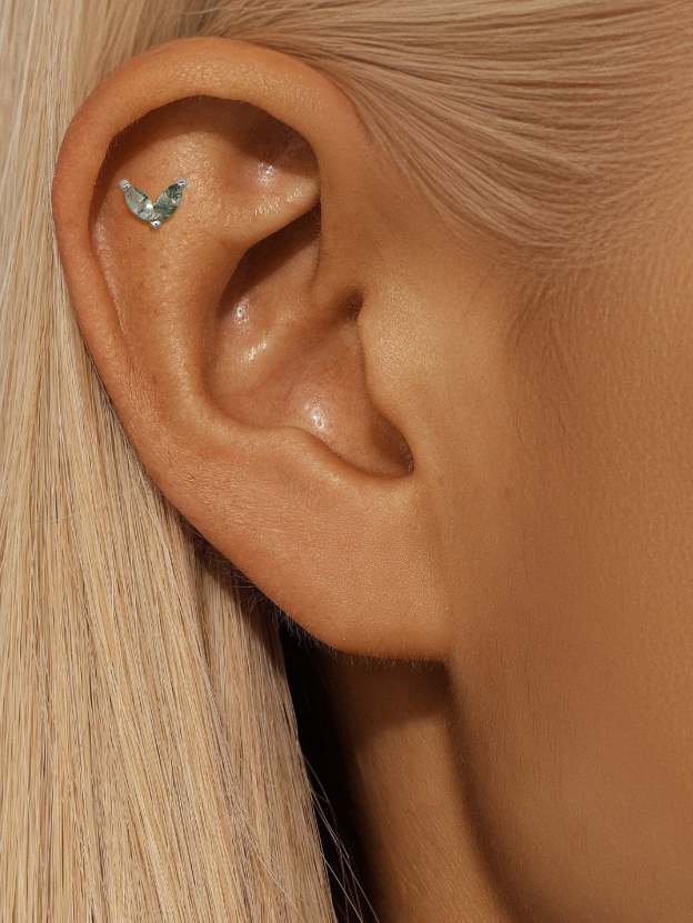 S925 Double Agate Ear Piercing Stud-Olarajewelry