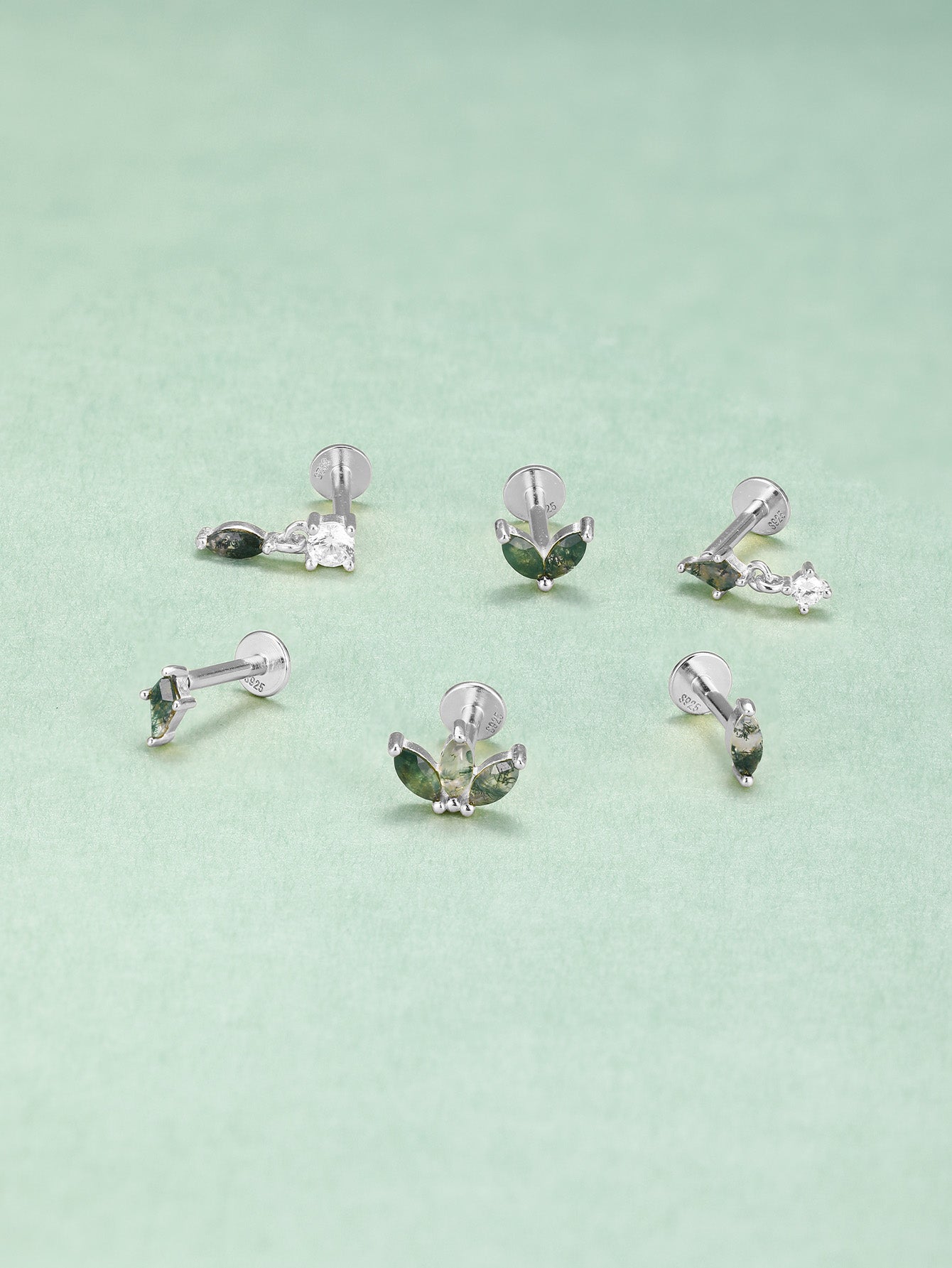 S925 Double Agate Ear Piercing Stud-Olarajewelry