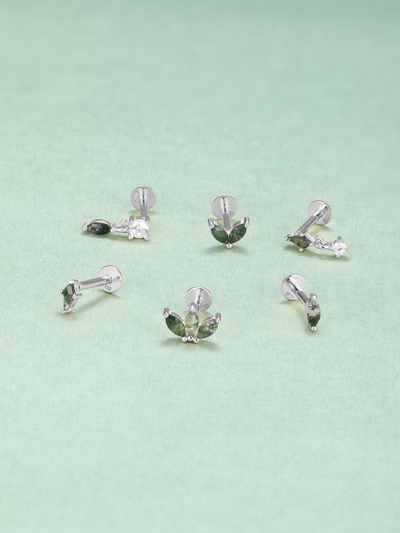S925 Double Agate Ear Piercing Stud-Olarajewelry