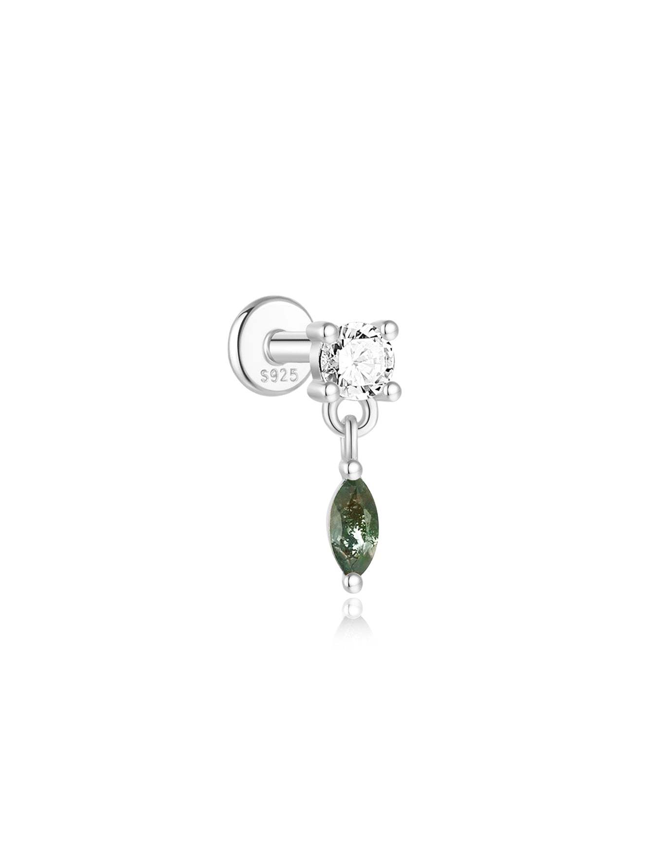 S925 Water Grass Agate Drop Ear Piercing Stud-Olarajewelry