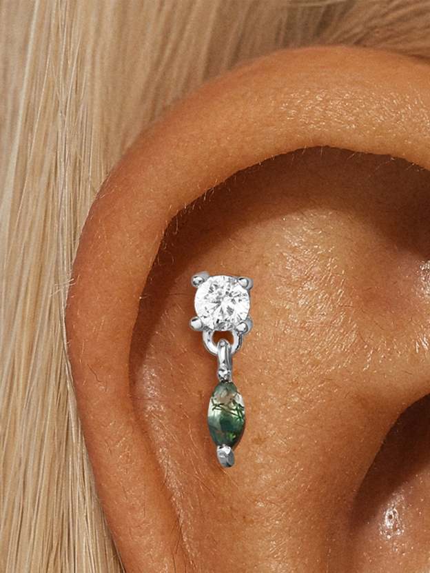 S925 Water Grass Agate Drop Ear Piercing Stud-Olarajewelry