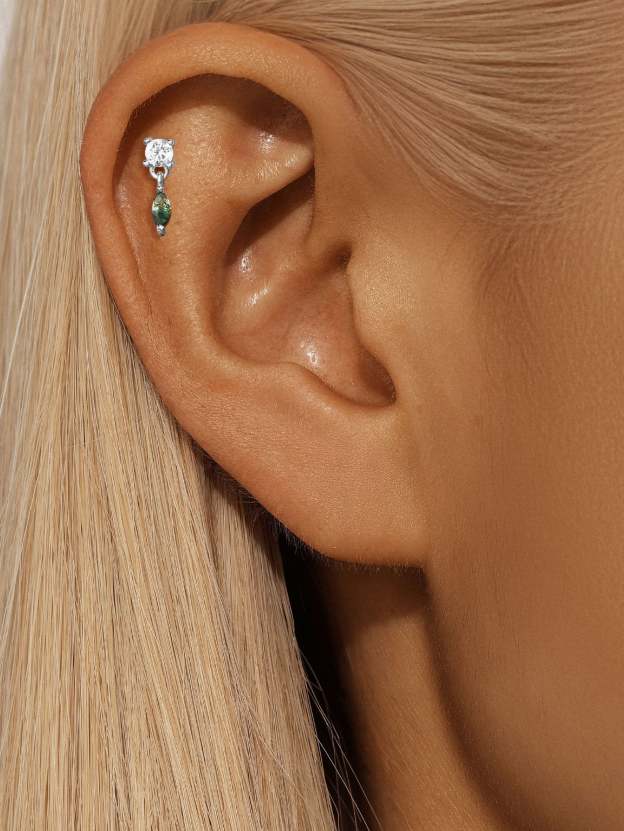 S925 Water Grass Agate Drop Ear Piercing Stud-Olarajewelry