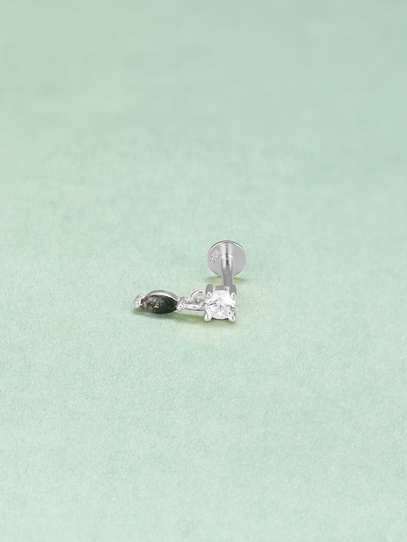 S925 Water Grass Agate Drop Ear Piercing Stud-Olarajewelry