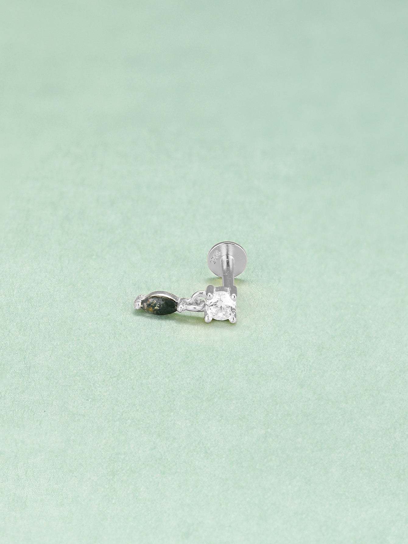 S925 Water Grass Agate Drop Ear Piercing Stud-Olarajewelry