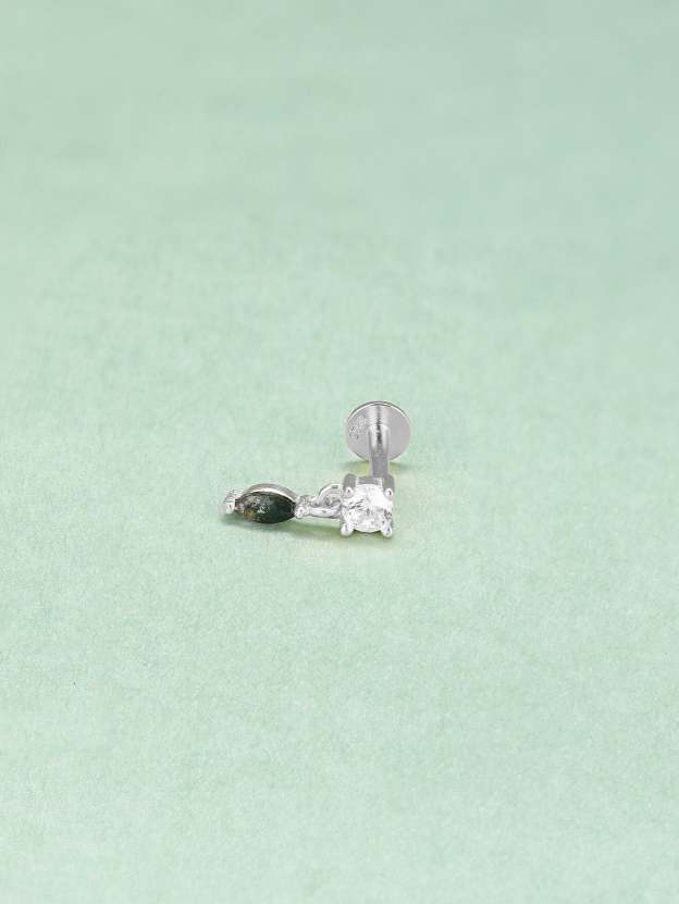 S925 Water Grass Agate Drop Ear Piercing Stud-Olarajewelry