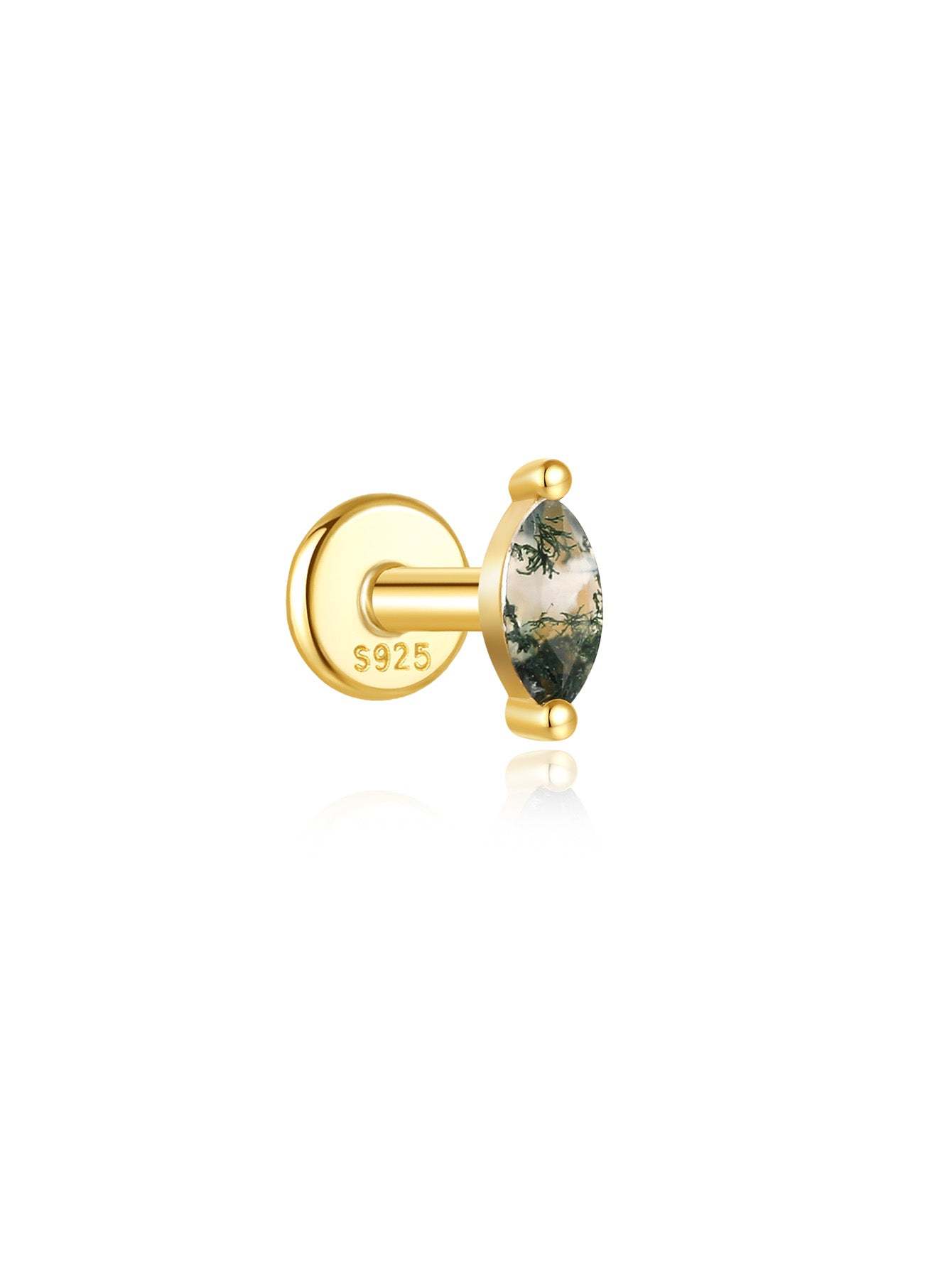 S925 All-Match Water Grass Agate Ear Piercing Stud-Olarajewelry