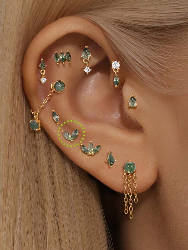S925 Double Agate Ear Piercing Stud-Olarajewelry