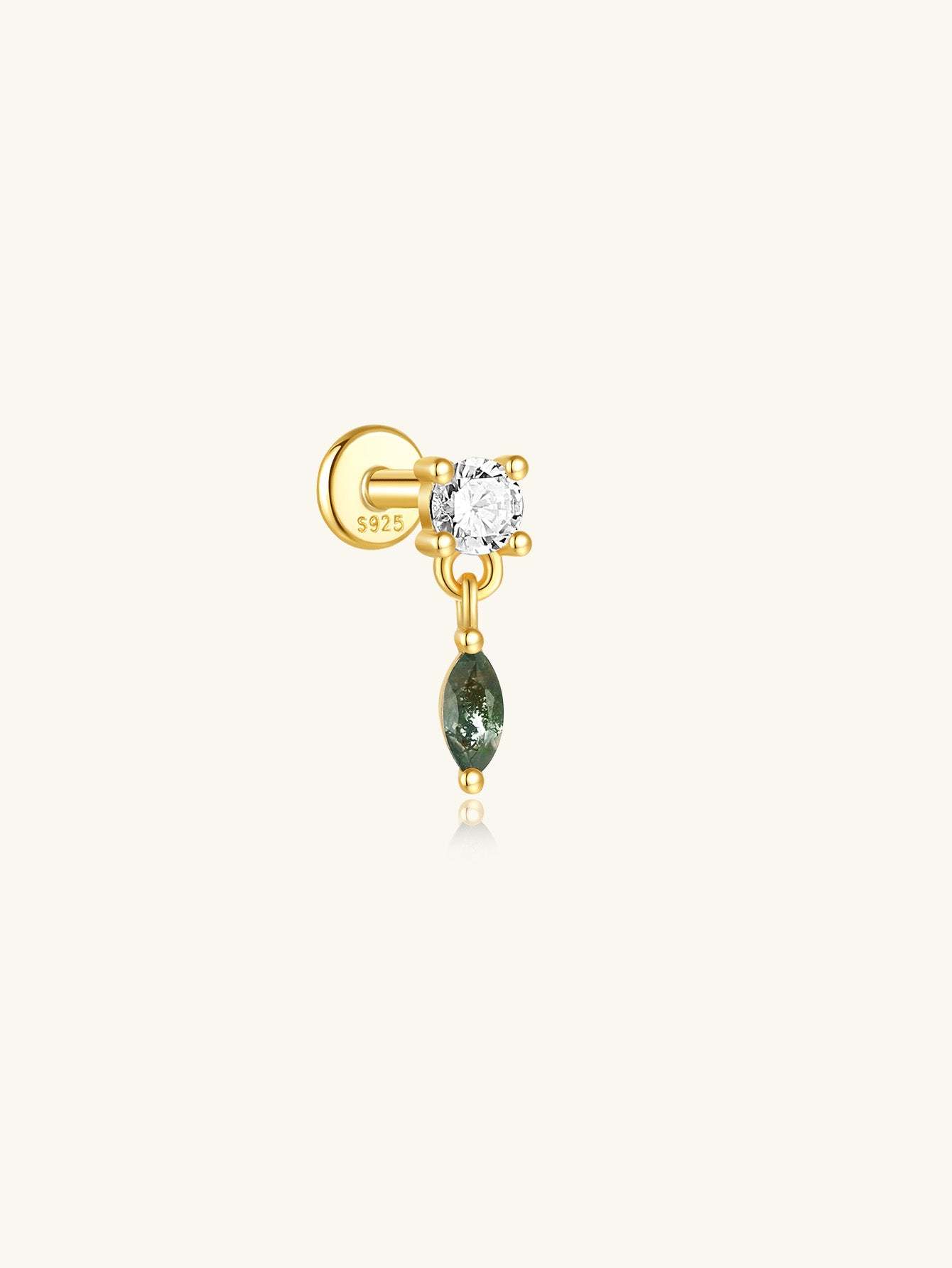 S925 Water Grass Agate Drop Ear Piercing Stud-Olarajewelry