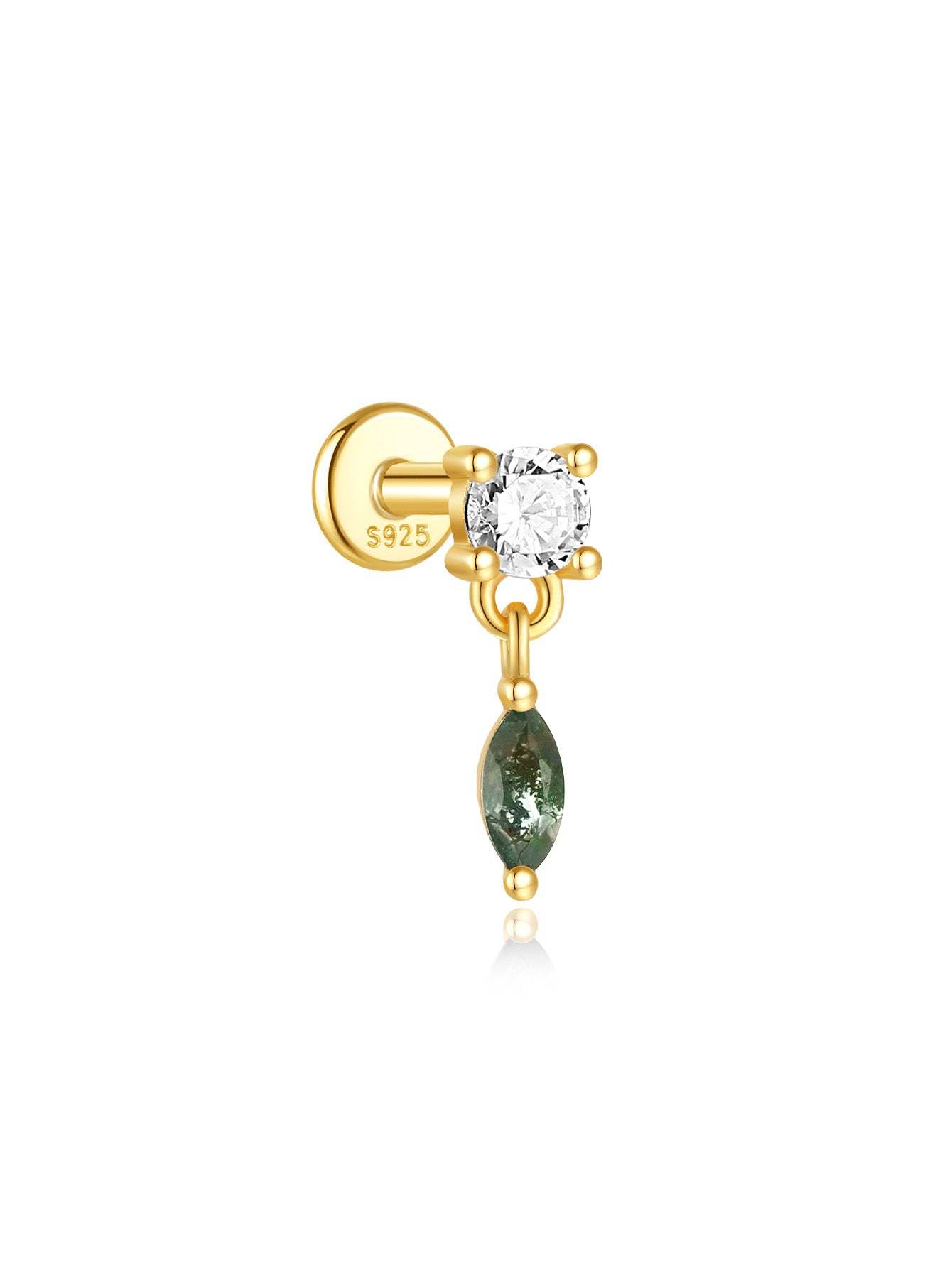 S925 Water Grass Agate Drop Ear Piercing Stud-Olarajewelry