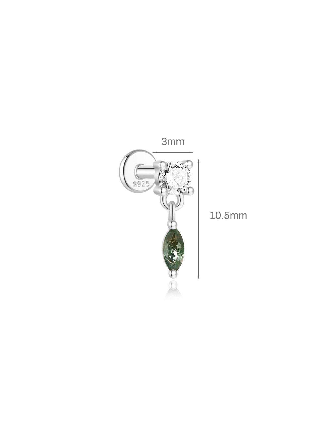 S925 Water Grass Agate Drop Ear Piercing Stud-Olarajewelry