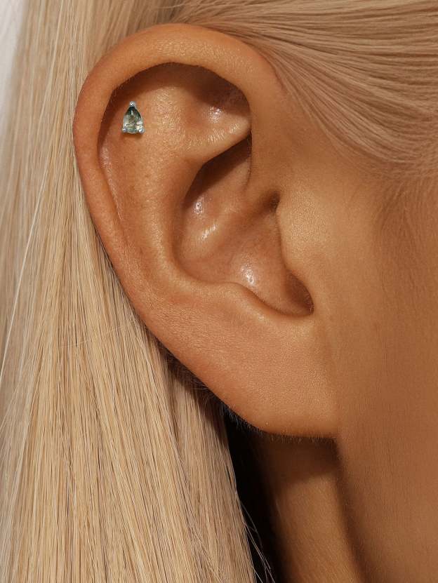 S925  Three-Claw Water Drop Agate Ear Piercing Stud-Olarajewelry