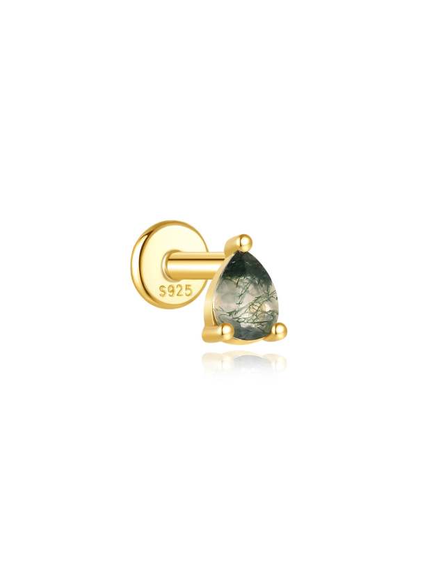 S925  Three-Claw Water Drop Agate Ear Piercing Stud-Olarajewelry