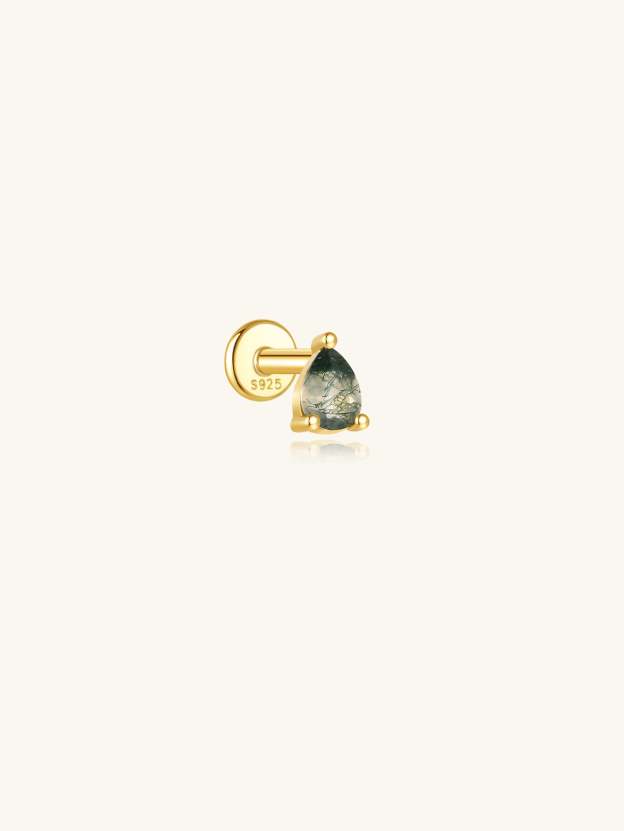 S925  Three-Claw Water Drop Agate Ear Piercing Stud-Olarajewelry