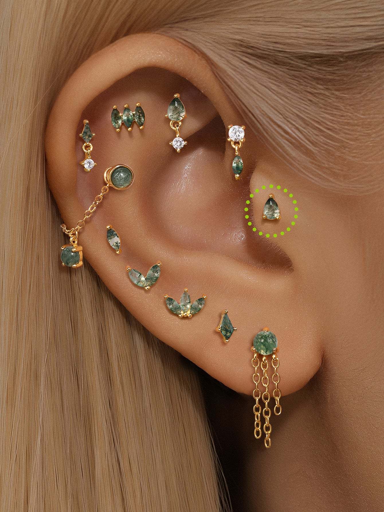 S925 Three-Claw Water Drop Agate Ear Piercing Stud-Olarajewelry