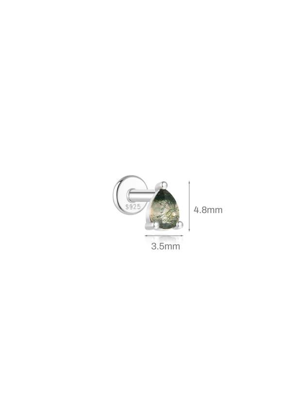 S925  Three-Claw Water Drop Agate Ear Piercing Stud-Olarajewelry
