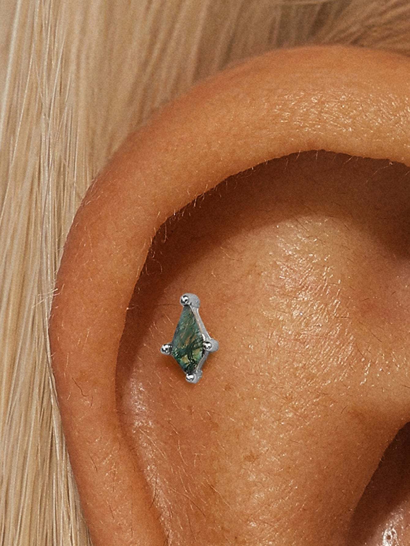 S925 Mini Prism Agate Ear Piercing Stud-Olarajewelry