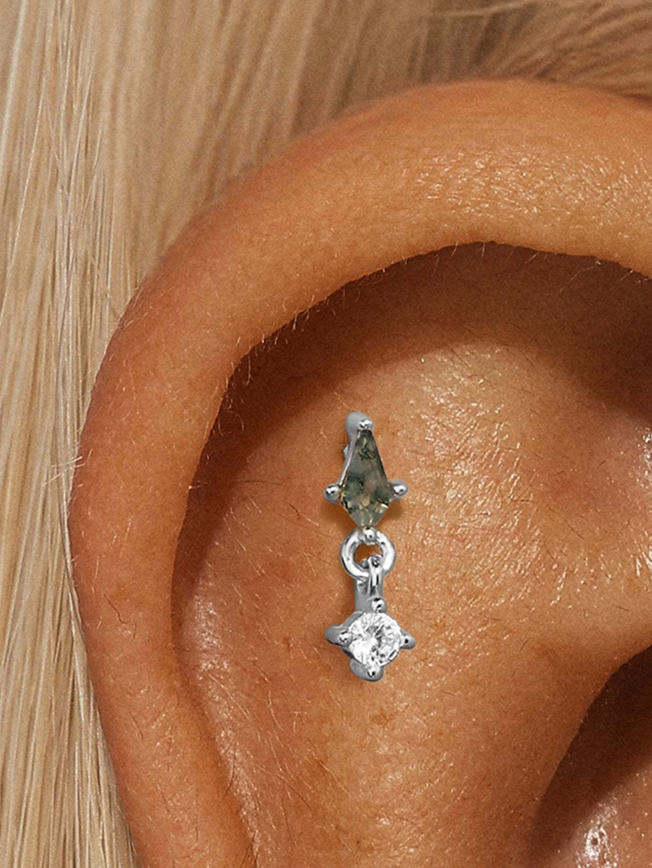 S925 Prismatic Agate Pendant Ear Piercing Stud-Olarajewelry