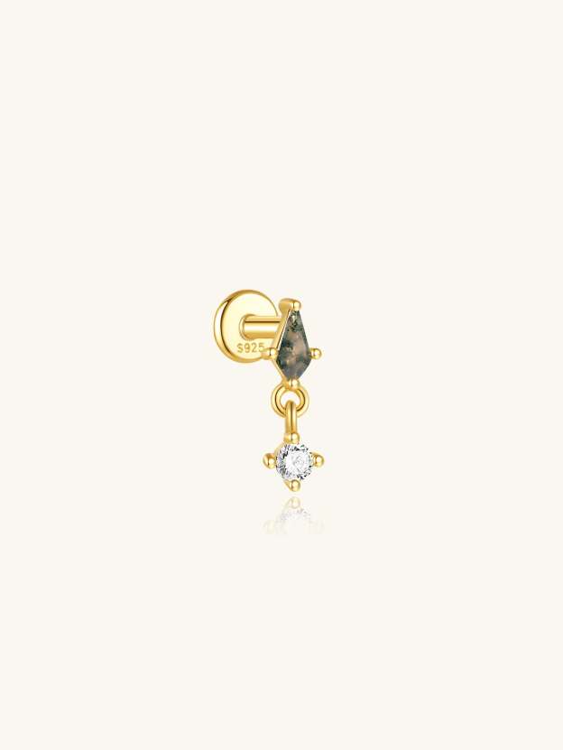 S925 Prismatic Agate Pendant Ear Piercing Stud-Olarajewelry
