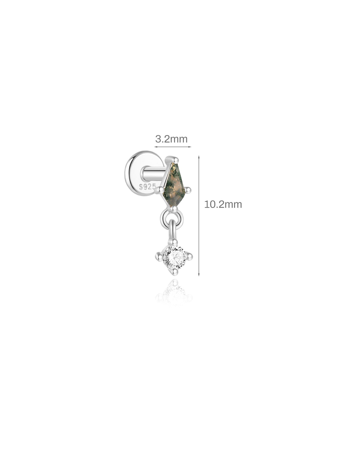S925 Prismatic Agate Pendant Ear Piercing Stud-Olarajewelry
