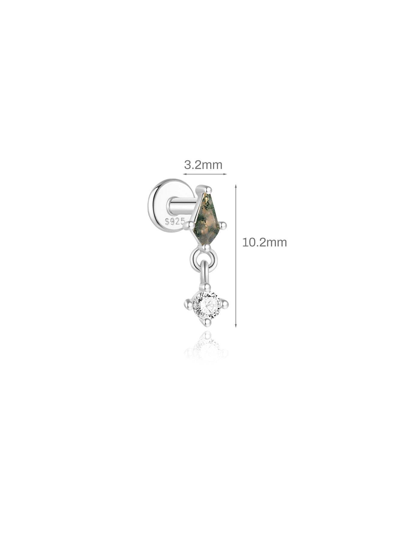 S925 Prismatic Agate Pendant Ear Piercing Stud-Olarajewelry