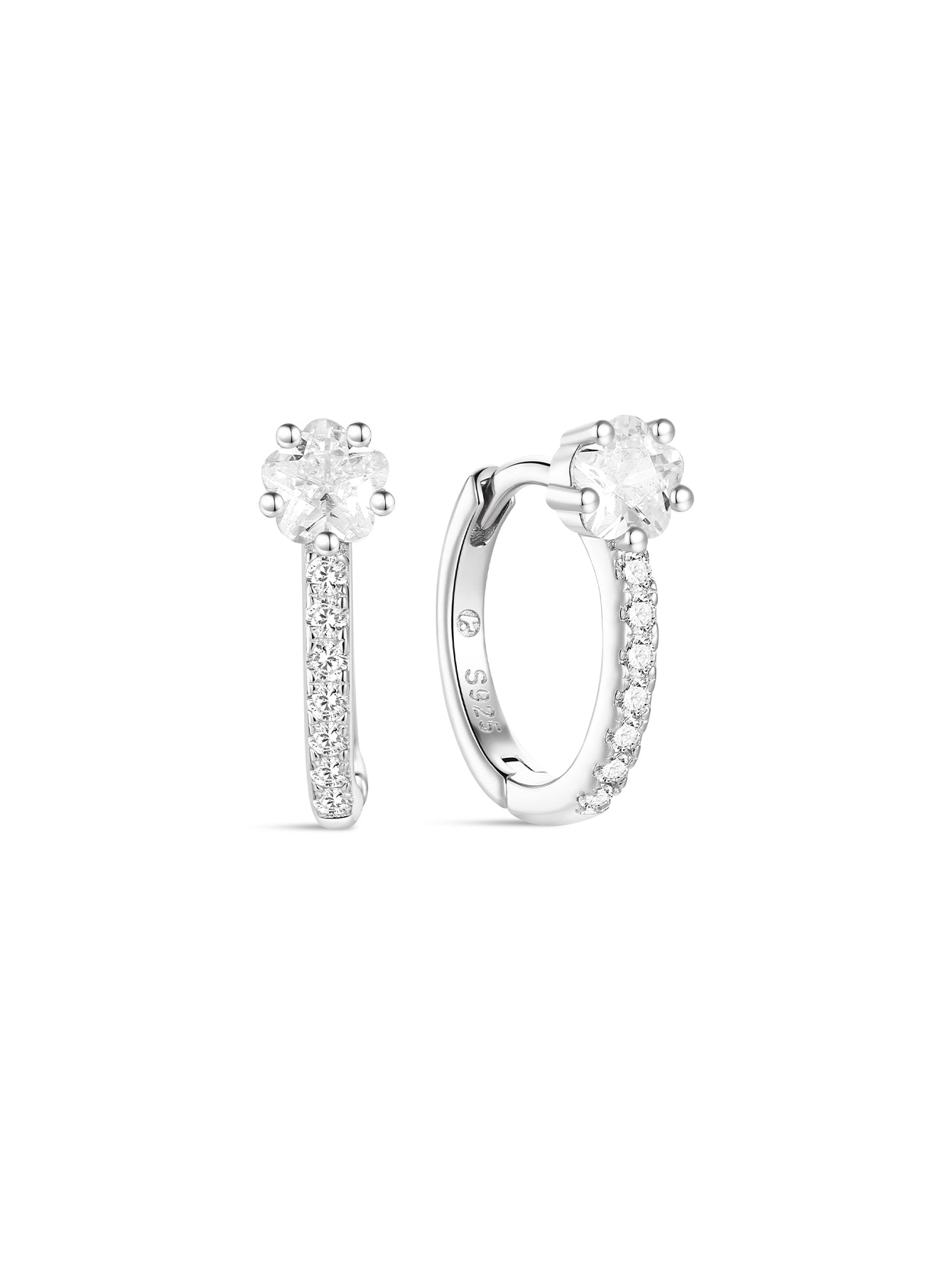 S925 Shiny Cherry Blossom Zirconia Flower Hoop Earrings-Olarajewelry
