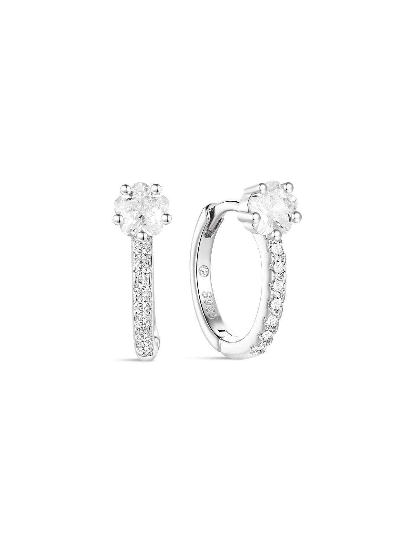 S925 Shiny Cherry Blossom Zirconia Flower Hoop Earrings-Olarajewelry