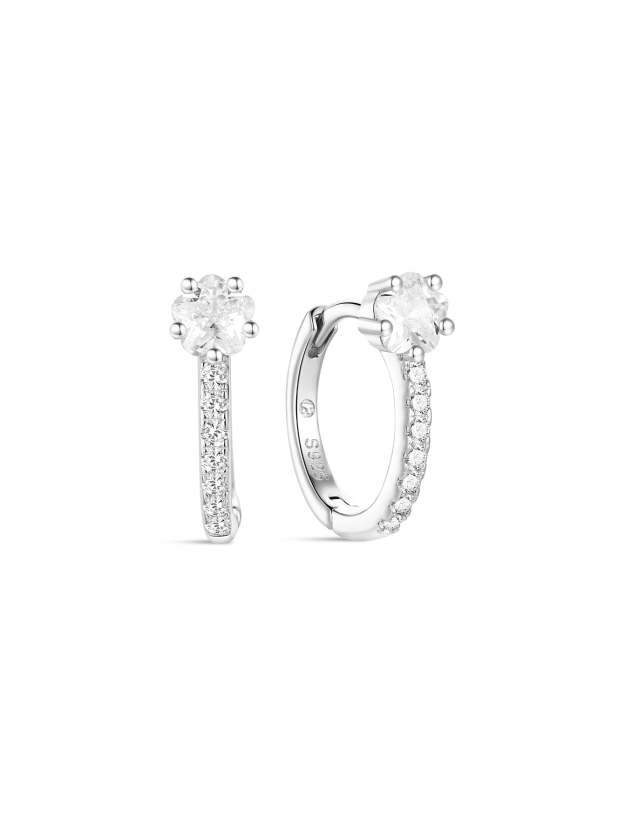 S925 Shiny Cherry Blossom Zirconia Flower Hoop Earrings-Olarajewelry